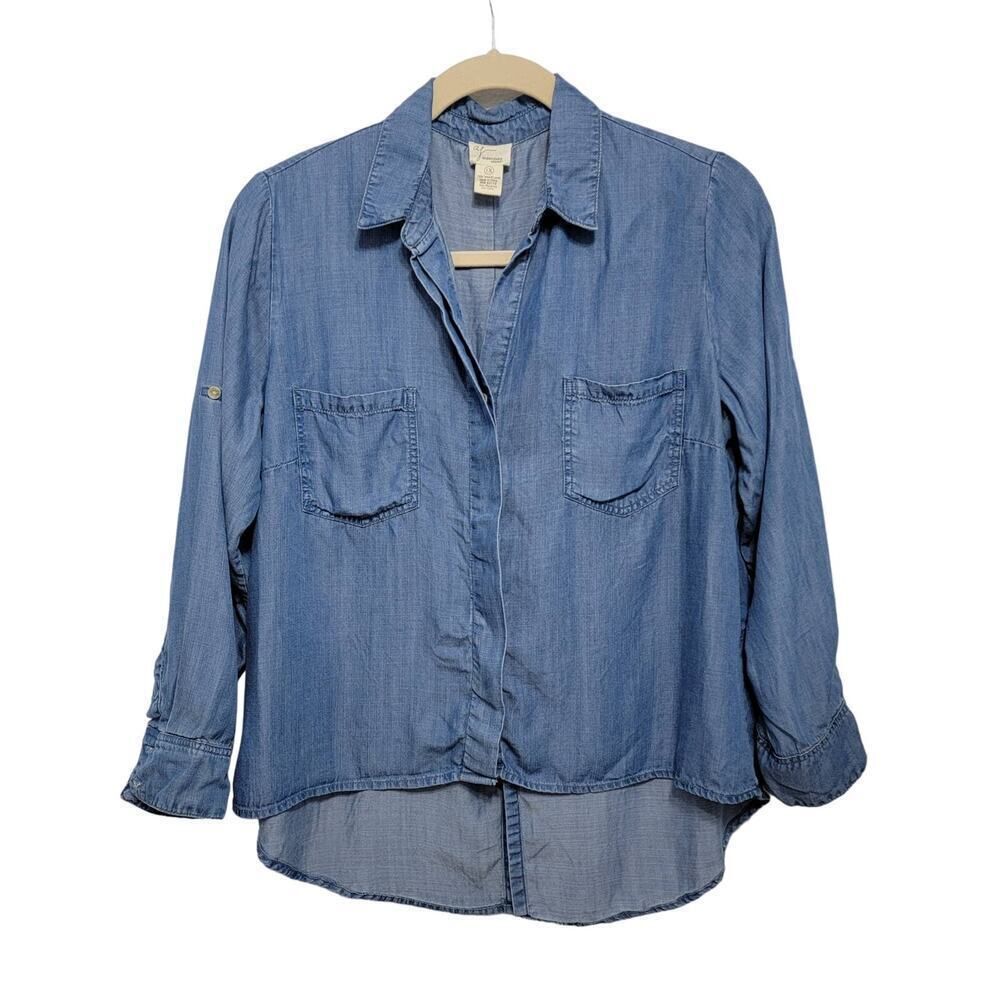 Andrea Jovine Light Blue Denim Button-Front Blouse